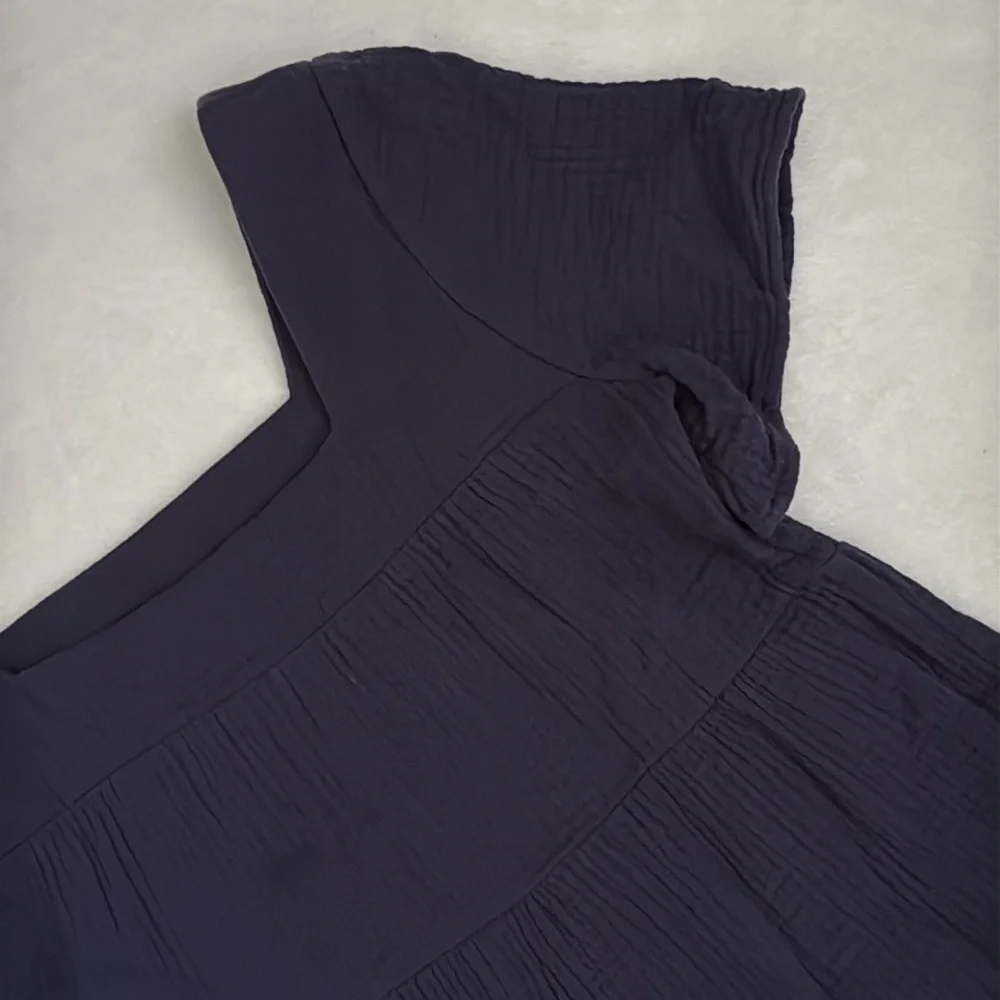 Rails | Valentina Squareneck Tiered Ruffled Gauzy Cotton Mini Dress Navy Blue XS - Picture 13 of 16